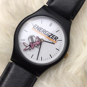Energizer bunny black leather strap watch